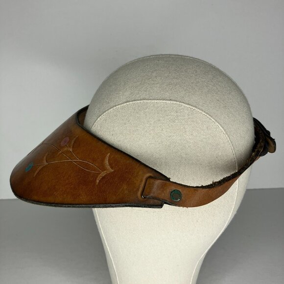 Vintage Leather Visor Tooled Floral Hippie Boho Natural Earthy Artsy - Picture 8 of 10